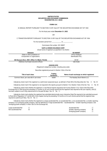 Thumbnail Safe & Green Holdings 10-K Annual Report 2022