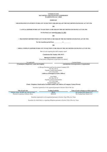 Thumbnail Brooge Energy
 20-F Annual Report 