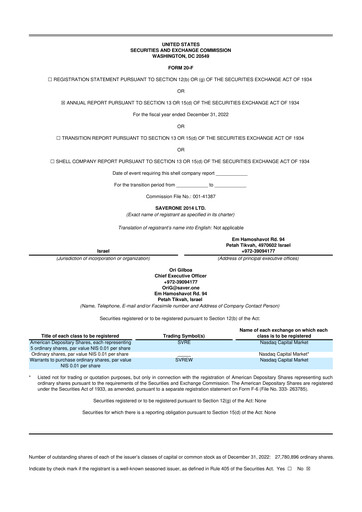 Thumbnail SaverOne 2014 20-F Annual Report 2022