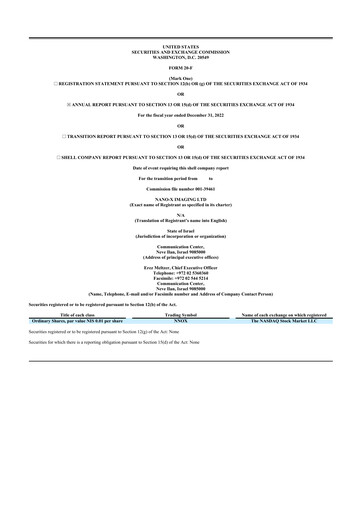 Thumbnail Nano-X Imaging 20-F Annual Report 2022