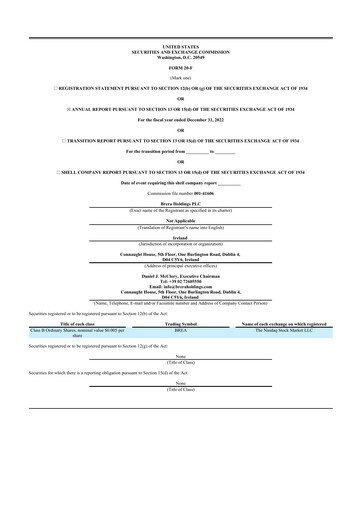 Thumbnail Brera Holdings 20-F Annual Report 2022