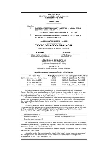 Miniature Oxford Square Capital
 10-Q Rapport trimestriel 2023 