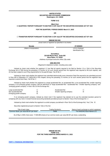 Miniature INmune Bio 10-Q Rapport trimestriel 2023 