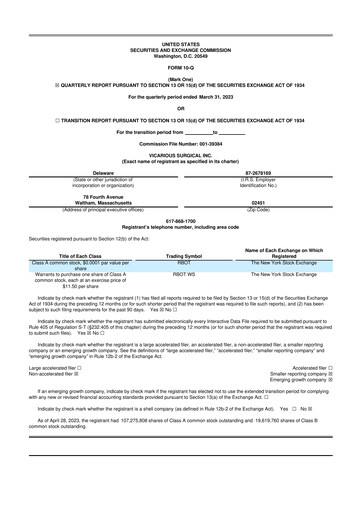 Miniature Vicarious Surgical 10-Q Rapport trimestriel 2023 