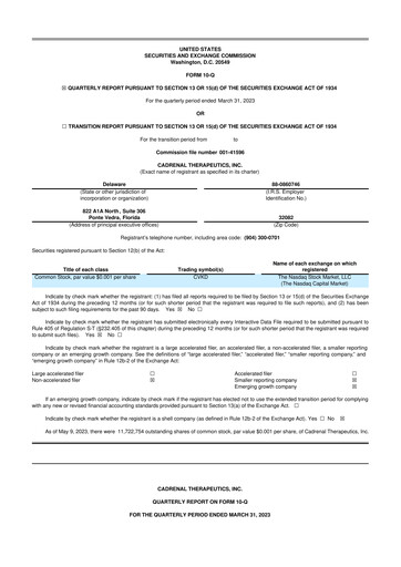 Vorschaubild Cadrenal Therapeutics 10-Q Quartalsbericht 2023 