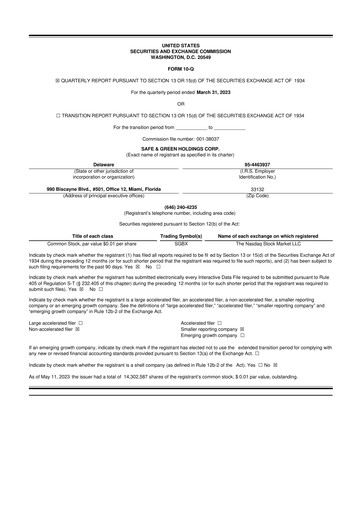 Miniature Safe & Green Holdings 10-Q Rapport trimestriel 2023 