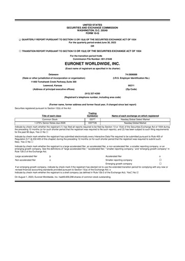 Thumbnail Euronet Worldwide
 10-Q Quarterly Report FY2023 