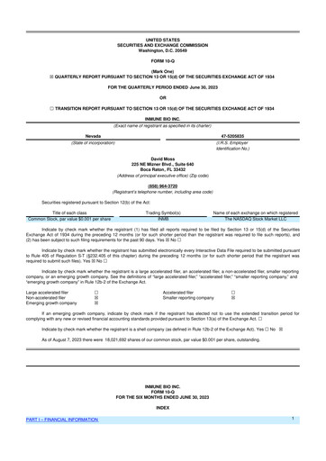 Miniature INmune Bio 10-Q Rapport trimestriel 2023 