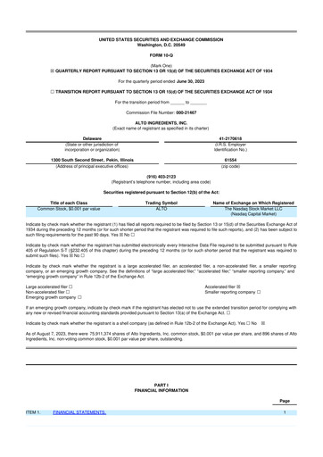 Thumbnail Alto Ingredients 10-Q Quarterly Report FY2023 