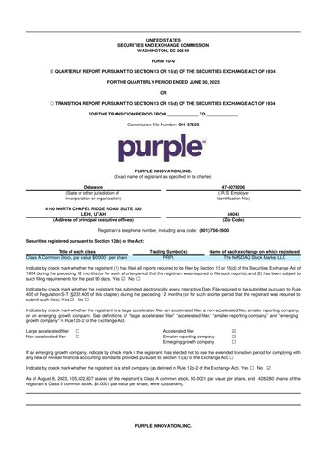 Vorschaubild Purple Innovation
 10-Q Quartalsbericht  