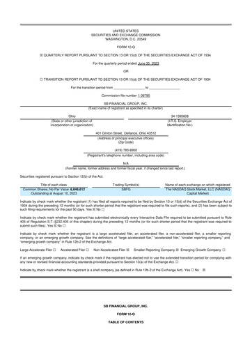 Miniature SB Financial Group 10-Q Rapport trimestriel 2023 