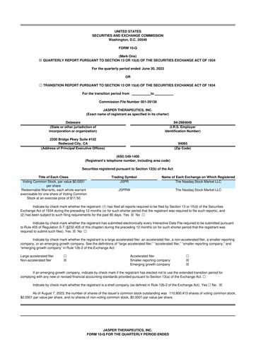Thumbnail Jasper Therapeutics 10-Q Quarterly Report FY2023 