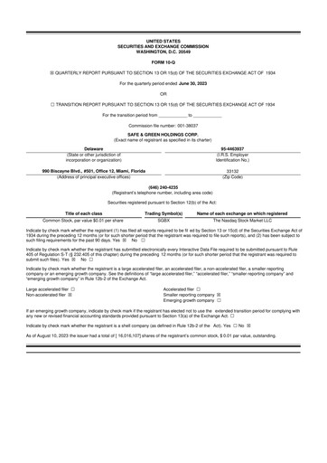 Miniature Safe & Green Holdings 10-Q Rapport trimestriel 2023 