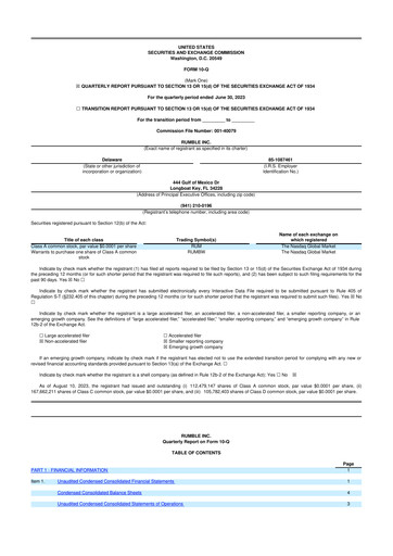 Thumbnail Rumble 10-Q Quarterly Report FY2023 