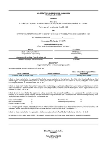 Thumbnail Citius Pharmaceuticals
 10-Q Quarterly Report FY2023 