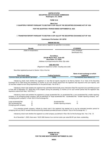 Miniature INmune Bio 10-Q Rapport trimestriel 2023 