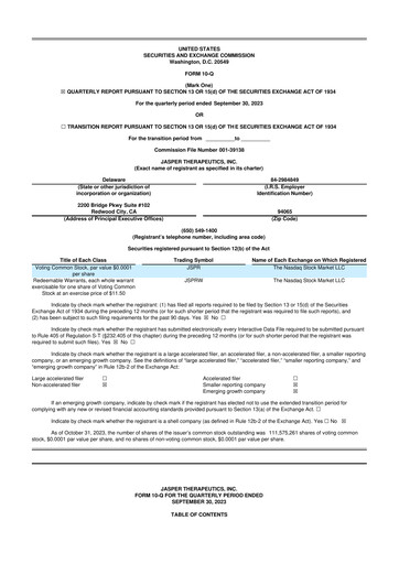 Thumbnail Jasper Therapeutics 10-Q Quarterly Report FY2023 