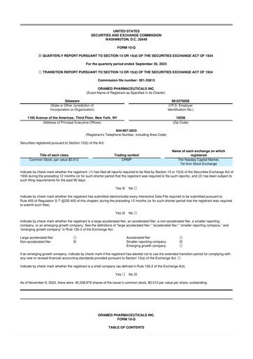 Miniature Oramed Pharmaceuticals 10-Q Rapport trimestriel 2023 