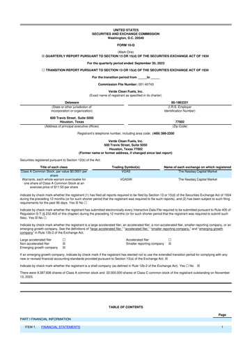 Thumbnail Verde Clean Fuels 10-Q Quarterly Report FY 