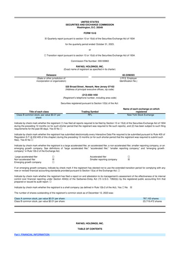 Thumbnail Rafael Holdings 10-Q Quarterly Report FY 