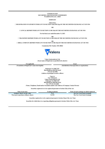 Thumbnail Valens Semiconductor 20-F Annual Report 2023