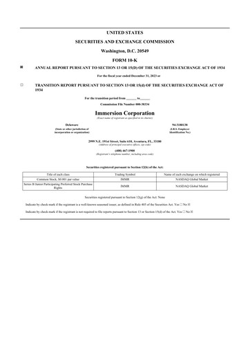 Thumbnail Immersion Corporation
 10-K Annual Report 2023