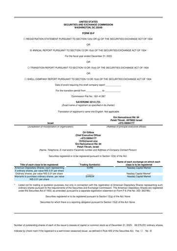 Thumbnail SaverOne 2014 20-F Annual Report 2023