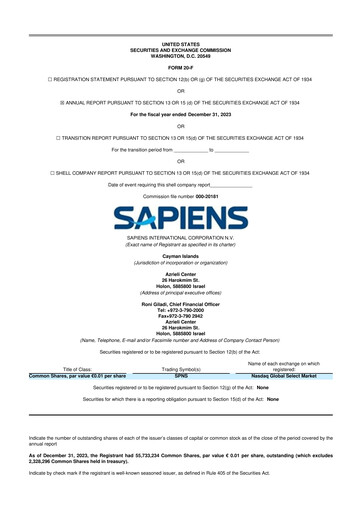 Thumbnail Sapiens International Corporation 20-F Annual Report 2023