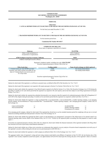 Miniature SunPower
 10-K Rapport annuel 2023