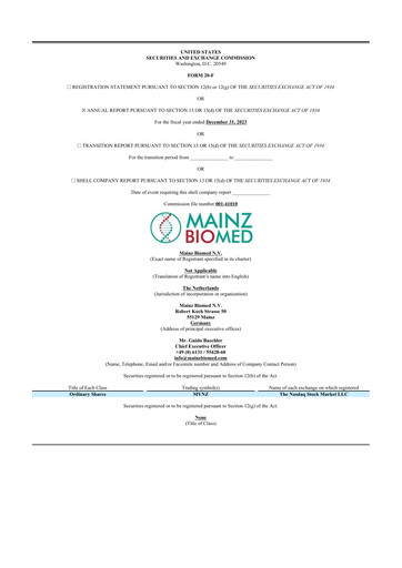 Thumbnail Mainz Biomed 20-F Annual Report 2023
