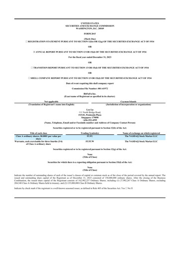 Miniature BitFuFu 20-F Rapport annuel 2023