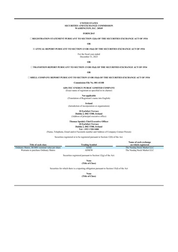 Miniature ADS-TEC Energy 20-F Rapport annuel 2023