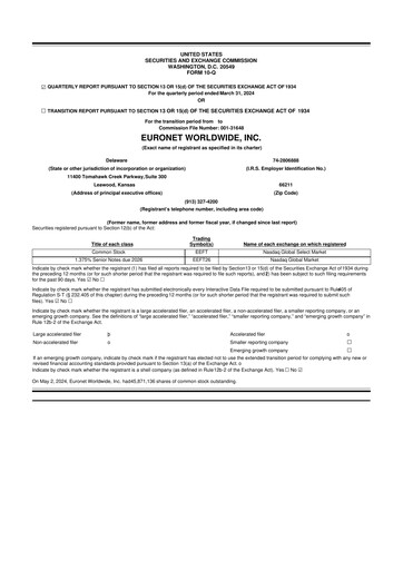 Thumbnail Euronet Worldwide
 10-Q Quarterly Report FY2024 