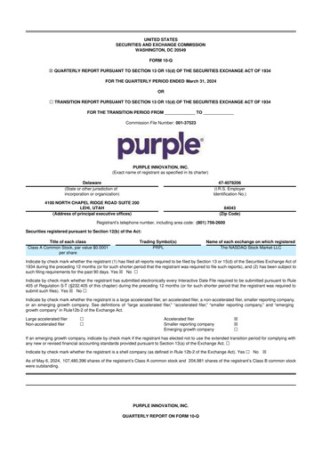 Vorschaubild Purple Innovation
 10-Q Quartalsbericht  