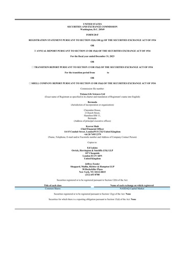 Thumbnail Tiziana Life Sciences 20-F Annual Report 2023