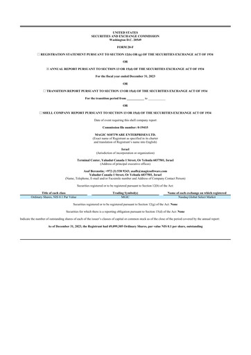 Vorschaubild Magic Software 20-F Jahresbericht 2023