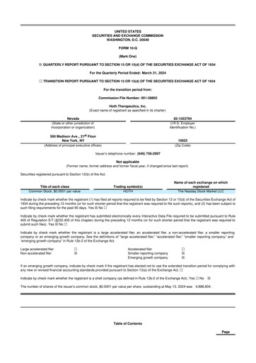 Thumbnail Hoth Therapeutics 10-Q Quarterly Report FY2024 