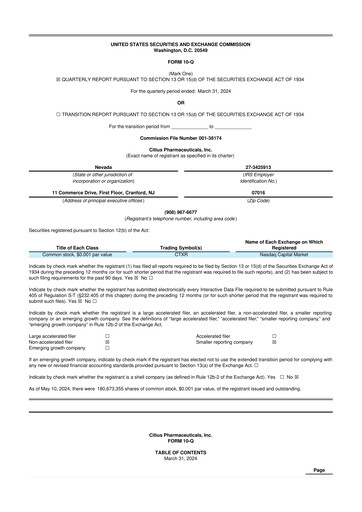 Thumbnail Citius Pharmaceuticals
 10-Q Quarterly Report FY2024 