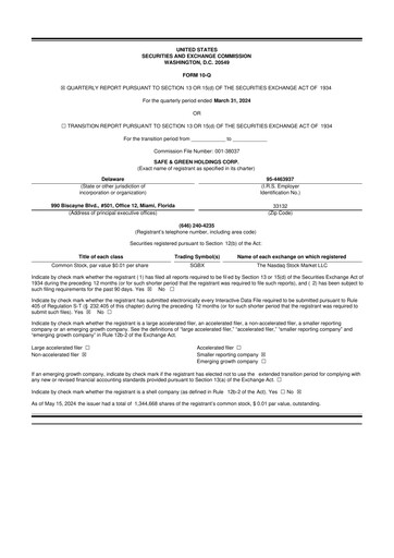 Miniature Safe & Green Holdings 10-Q Rapport trimestriel 2024 