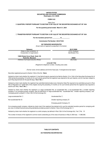 Miniature OS Therapies 10-Q Rapport trimestriel 2024 