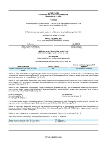 Thumbnail Rafael Holdings 10-Q Quarterly Report FY 