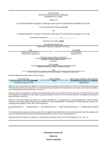 Miniature SB Financial Group 10-Q Rapport trimestriel 2024 