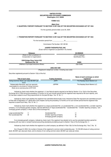 Thumbnail Jasper Therapeutics 10-Q Quarterly Report FY2024 