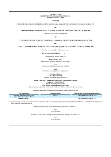 Thumbnail Earlyworks 20-F Annual Report 2024
