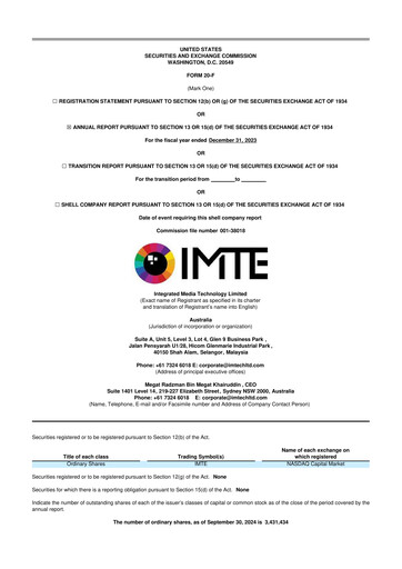 Thumbnail Integrated Media Technology Limited 20-F Annual Report 2023