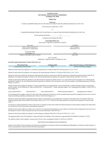 Thumbnail Enzo Biochem 10-K Annual Report 2024