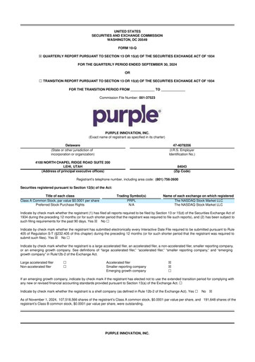 Vorschaubild Purple Innovation
 10-Q Quartalsbericht  