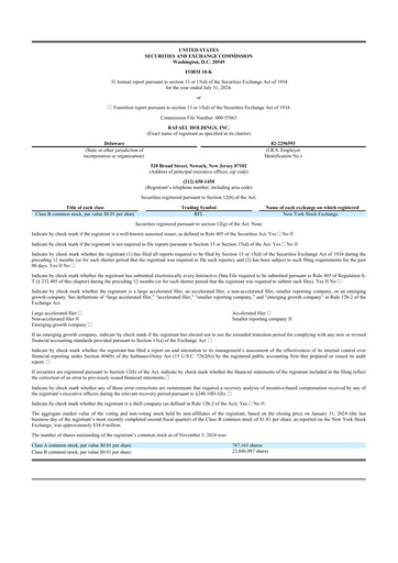 Thumbnail Rafael Holdings 10-K Annual Report 2024