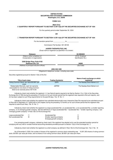 Thumbnail Jasper Therapeutics 10-Q Quarterly Report FY2024 