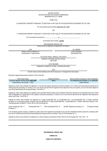 Miniature SB Financial Group 10-Q Rapport trimestriel 2024 